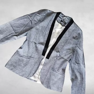Buy Debenhams Womens Linen Jacket Open Blazer Size 14 Blue Mandarin Collar • 14£
