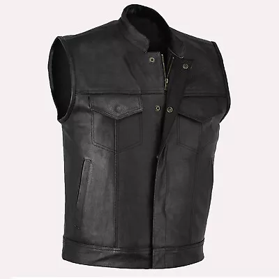 Buy Mens Motorbike Waistcoat Biker Style Real Leather Black Motorcycle Soa Vest • 29.99£