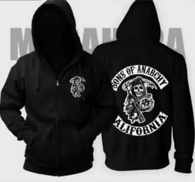 Buy Unisex Sons Of Anarchy Zipper Hoodie Embroidered Patch Fashion Hooded Sweatshirt • 23.99£