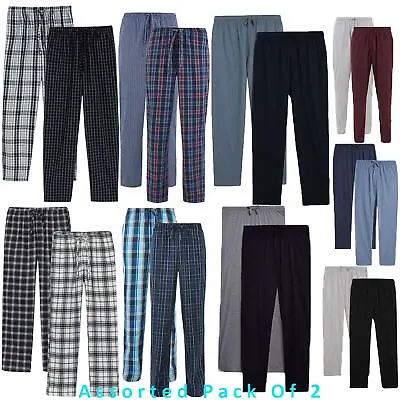 Buy 2 Pack M&S Pyjama Bottoms Mens Check Brushed Fleece Trousers Woven 100% Cotton • 13.99£