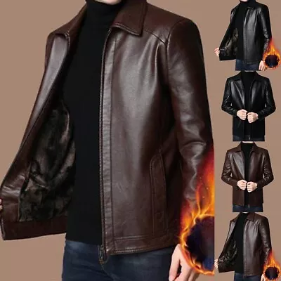 Buy Stylish Men's Slim Fit Blazer Leather Coat PU Jacket Streetwear Coffee Fleece • 22.99£