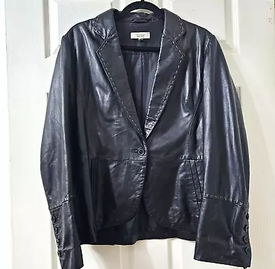 Buy Next Black Leather Jacket UK 16 Fitted One Button Blazer Stitch Detail Steampunk • 56.99£