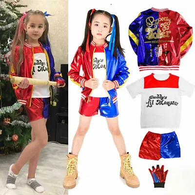 Buy Girls Kids Costume Suicide Squad Harley Quinn Fancy Dress Cosplay Costume Outfit • 13.89£