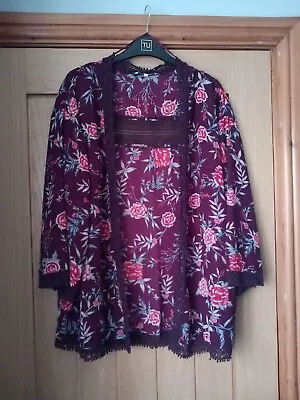 Buy Peacocks Burgundy Floral Kimono Cover Up Size Large • 3£