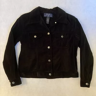 Buy Crazy Horse Liz Claiborne Black Cotton Velvet Jean Jacket - Women's Pet M - EUC! • 24.12£