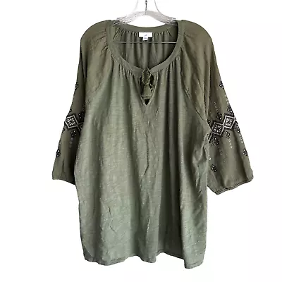 Buy J. Jill Women's Boho Peasant Blouse Plus 2X Green Embroidered Tunic 3/4 Sleeve • 64.74£