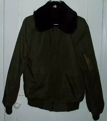 Buy Bomber Style Men Jacket D Olive Green Faux Fur Collar Black 50 Polyester Cotton • 12£