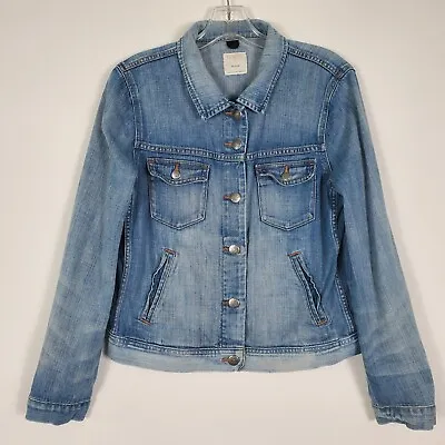 Buy J Crew Jacket Womens Medium Blue Denim Trucker Pockets Button Jean Faded Stretch • 26.05£