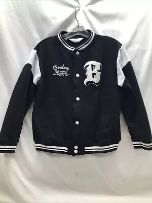 Buy H&M Boston MA Baseball Snap Jacket Youth Size 12/14 Black And White • 11.84£
