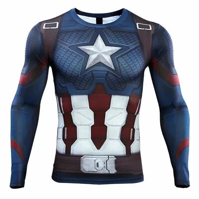 Buy Avengers Endgame Captain America T-Shirts Cosplay Advanced Tech Compression Tee • 15.60£