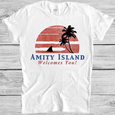 Buy Amity Island Wellcomes You T Shirt 1180 Jaws Retro Vintage Cool Gift Tee • 7.35£