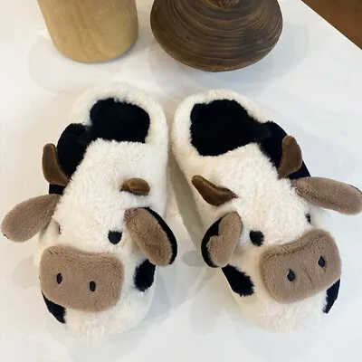 Buy Womens Mens Cute Cow Slippers Fluffy Warm SLIPPER Shoes Anti-slip Indoor Shoes~ • 7.59£