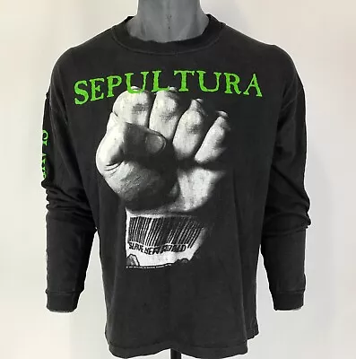 Buy Vintage 1994 Sepultura Slave New World T Shirt Grey Size L  Single Stitch 2 Side • 157.49£