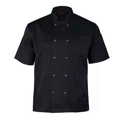 Buy BLACK Chef Jacket SHORT SLEEVE Unisex WORKWEAR Chef Wear Premium Quality UK • 12.99£