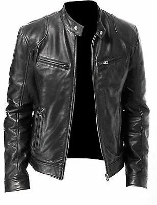 Buy Men's Vintage Cafe Racer Genuine Real Leather Black Brown Biker Slim Fit Jacket • 49.99£