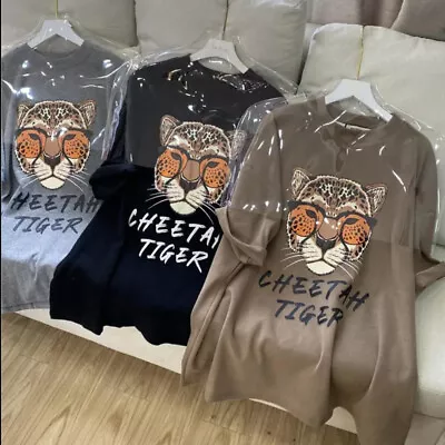 Buy New Ladies Women Wild Tiger Graphic Print T-Shirt Oversized Short Sleeve Tee Top • 14.39£