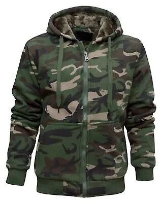 Buy Mens Camouflage Hoodie Fur Lined Full Zip Army Camo Hooded Winter Jacket M - 3XL • 25.95£