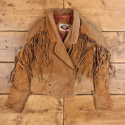 Buy Vintage Rock Creek Leather Jacket M 70s Tassle  Western Beige Womens Snap • 58.49£