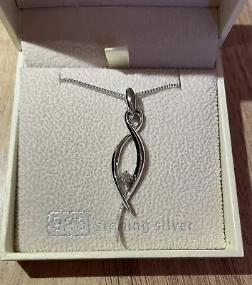 Buy Equilibrium Modern Curl Diamanté Necklace 925 Sterling Silver Jewellery 299112 • 12£