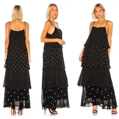 Buy Anine Bing Black White Polka Dot Daisy Tiered Tie Shoulder Maxi Dress Size L NWT • 154.41£