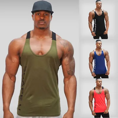 Buy Men Fitness Tank Tops Gym Muscle Bodybuilding Sport Workout Vest T-Shirt • 7.28£