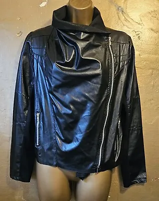 Buy Biker Style Faux Leather High Waist Jacket, Silver Zip Front/Pockets, S.M, Lapel • 40£