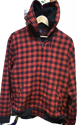 Buy Polo Ralph Lauren Buffalo Check Plaid Full Zip Hoodie Red Black Hooded • 39.99£