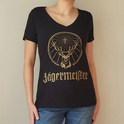 Buy Jagermeister Logo V Neck Black Tee Shirt Short Sleeves L • 18.96£