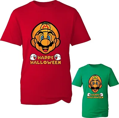 Buy Super Mario Happy Halloween Mario Luigi Pumpkin Face Boo T-Shirt Adult Kids Tee • 9.99£