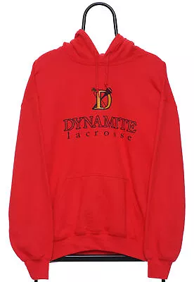Buy Vintage Dynamite Lacrosse Graphic Red Hoodie - Large • 23£