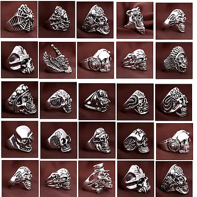 Buy Silver/Gold Men's GOTHIC BIKER Punk Rock Skull Jewellery Rings Wholesale Lots • 8.39£
