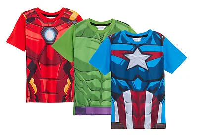 Buy Boys 3 Pack Avengers T-Shirts Kids Captain America Hulk Iron Man Dress Up Tops   • 14.95£