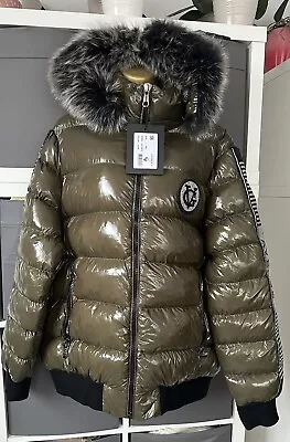 Buy Avenue George V Paris Puffer Jacket Khaki Olive Hinestone High Fur On Hood ,XXL • 125£