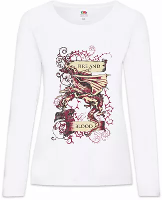 Buy Fire And Blood Women Long Sleeve T-Shirt Game Of Targaryen Flag Thrones Symbol • 27.59£