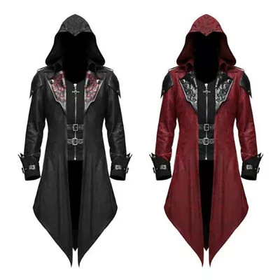 Buy Men Steampunk Gothic Tuxedo Jacket Trench Coat Fold Neck Hooded Coat Halloween • 25.95£