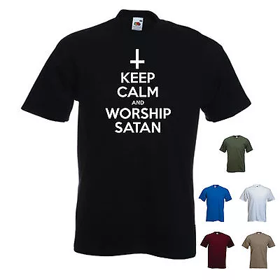 Buy 'Keep Calm And Worship Satan' Devil Evil Lucifer Demon Funny T-shirt • 11.69£