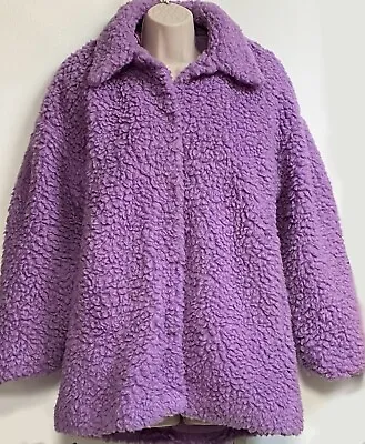 Buy ZARA Lilac Purple TEDDY FLEECE Boho COAT Jacket Oversized Small Festival 90s Y2k • 35.99£