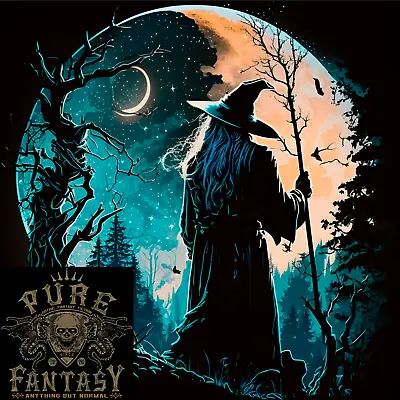 Buy A Wizard Looking At A Fantasy Moon Warlock Mens Cotton T-Shirt Tee Top • 10.75£