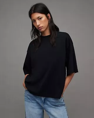 Buy All Saints Womens Boxy T-Shirt Amelie Oversized Crew Organic Cotton Curved Hem • 29.99£