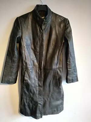 Buy Black Leather Goth VALIi High Neck Trench Coat - 36  Bust Vintage • 16.99£