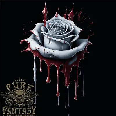 Buy A Gothic Rose Dripping With Blood Mens T-Shirt 100% Cotton • 10.75£