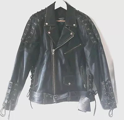 Buy INFINITY LEATHER Mens Embossed Dark Brown Leather Biker Jacket Medium 40-42 • 49.99£