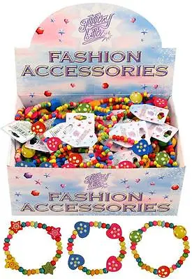 Buy Children's Pretty Pink Girls Wooden Bead Bracelets Party Bag Birthday Hearts! • 2.79£