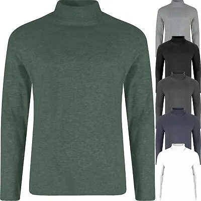 Buy Mens Jersey Cotton Blend Turtle Roll Polo Neck T Shirt Turtleneck Ski Golf Top • 7.99£