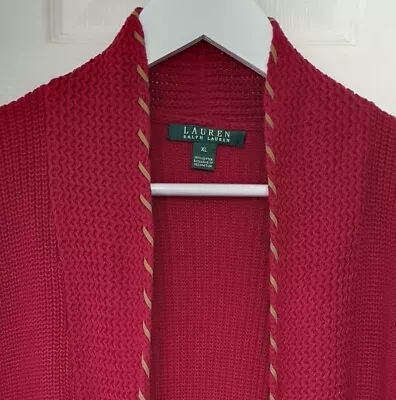 Buy Ralph Lauren Cardigan Open Front Deep Red With Stitch Detail Size XL Cotton • 32£
