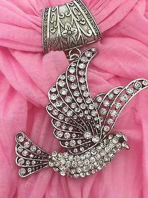 Buy Scarf Bird Charm Beaded Diamond Pink Wrap Head Silver J Francis Designer Fashion • 33.17£
