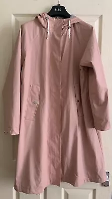 Buy M&S Faux Leather Raincoat Jacket Size 14 Beige Pink Hooded • 11.99£