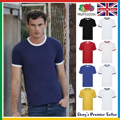 Buy Mens Contrast Ringer T-Shirt / Fruit Of The Loom Short Sleeve - Fast Delivery • 3.34£
