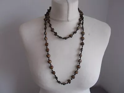 Buy Costume Jewellery Women's Statement Necklace Brown Black Heart Beaded • 7.88£