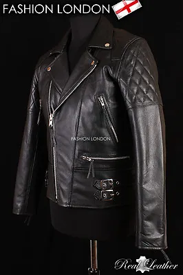 Buy REBEL Men's Biker Motorcycle Hide Leather Jacket Motorbike Cruiser Black Jacket • 79.20£